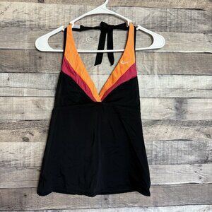 Nike Tankini Swimsuit Top Halter Padded Women Size 6  Black Multicolor